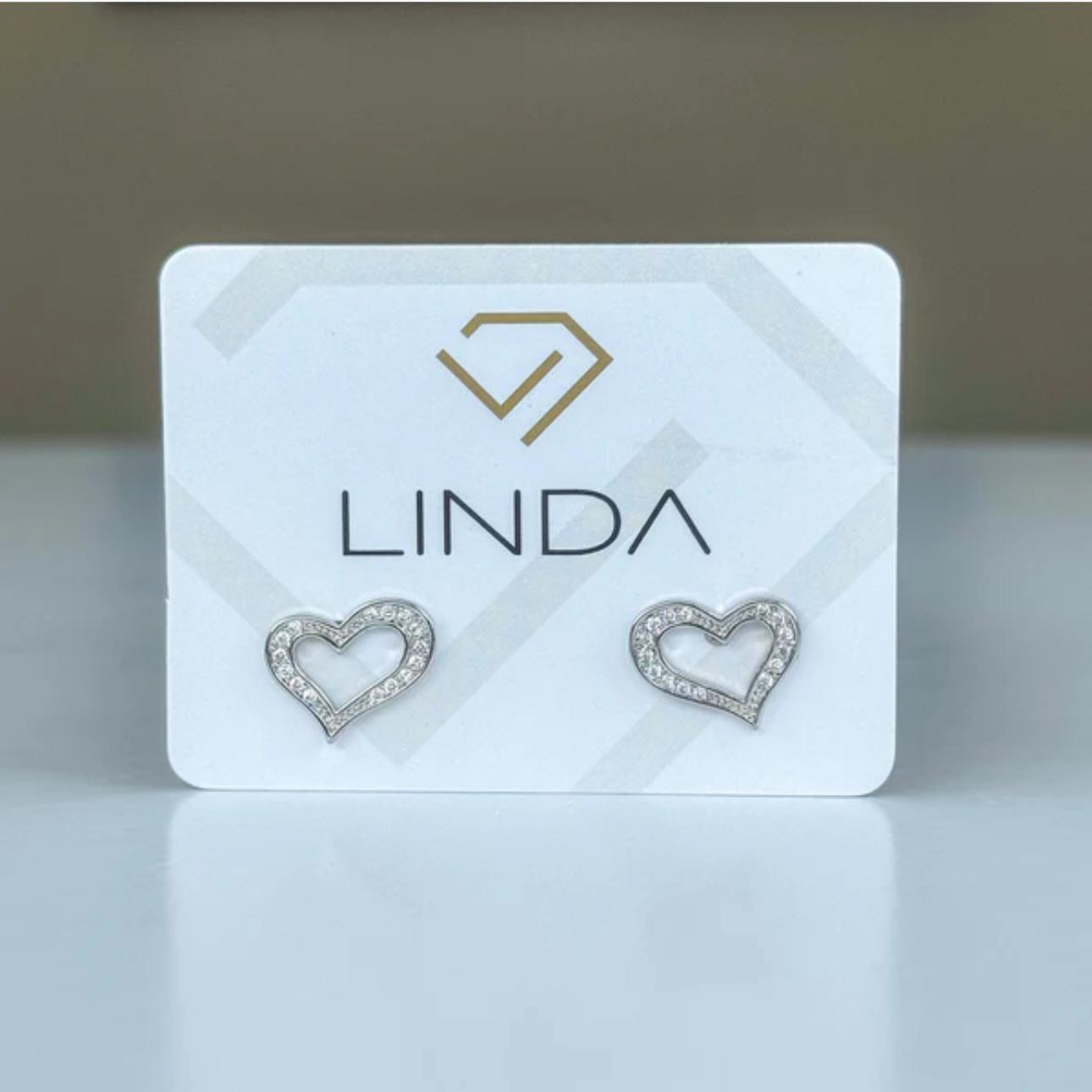 Brinco Coração Cravejado Ródio Branco Linda